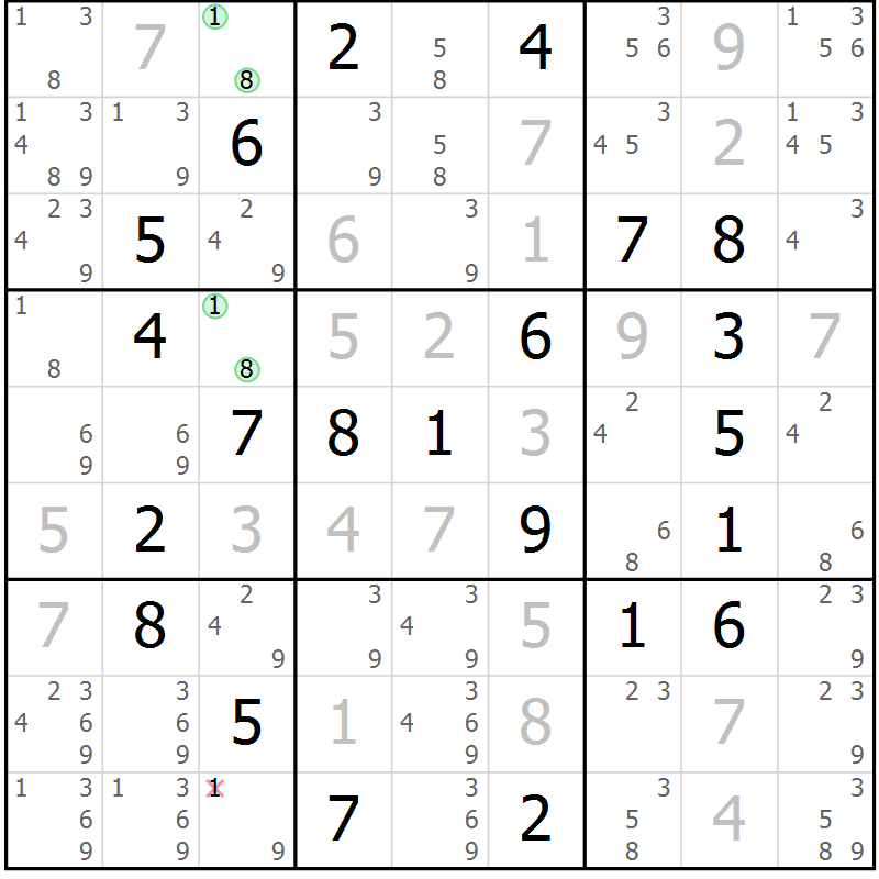 Position des candidats pour la solution de la Gr 59 page 62 du magazine de sudoku Virtuose n° 116