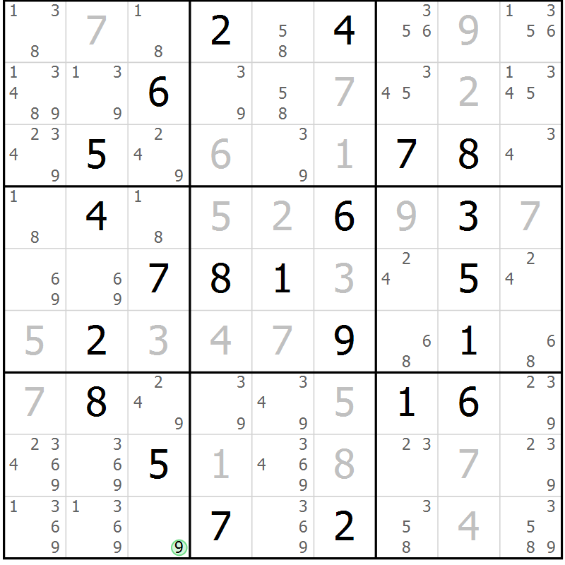 Position des candidats pour la solution de la Gr 59 page 62 du magazine de sudoku Virtuose n° 116