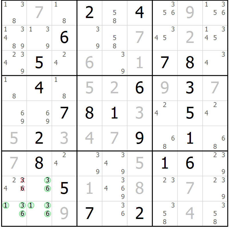 Position des candidats pour la solution de la Gr 59 page 62 du magazine de sudoku Virtuose n° 116