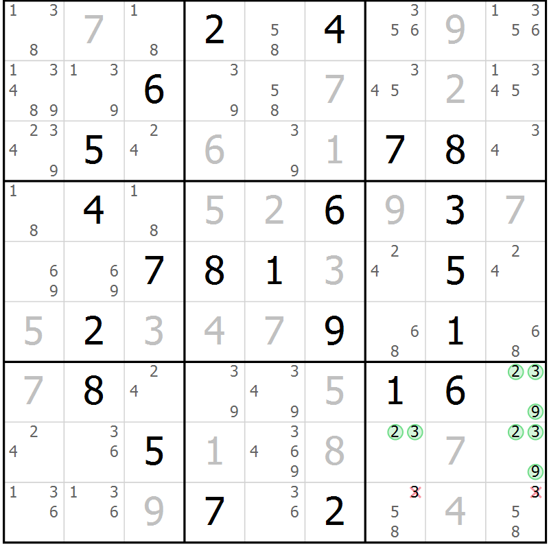 Position des candidats pour la solution de la Gr 59 page 62 du magazine de sudoku Virtuose n° 116
