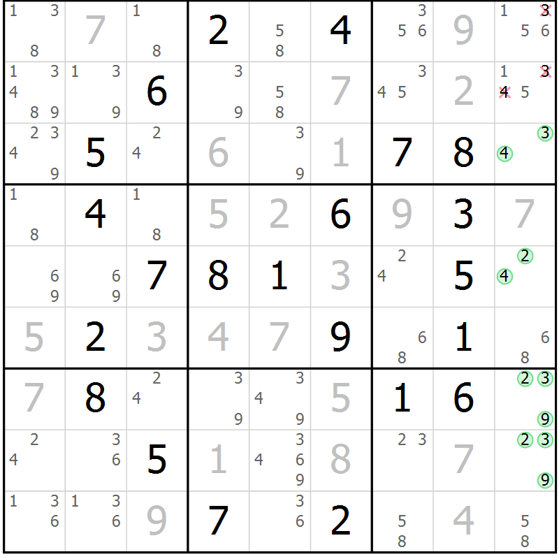 Position des candidats pour la solution de la Gr 59 page 62 du magazine de sudoku Virtuose n° 116