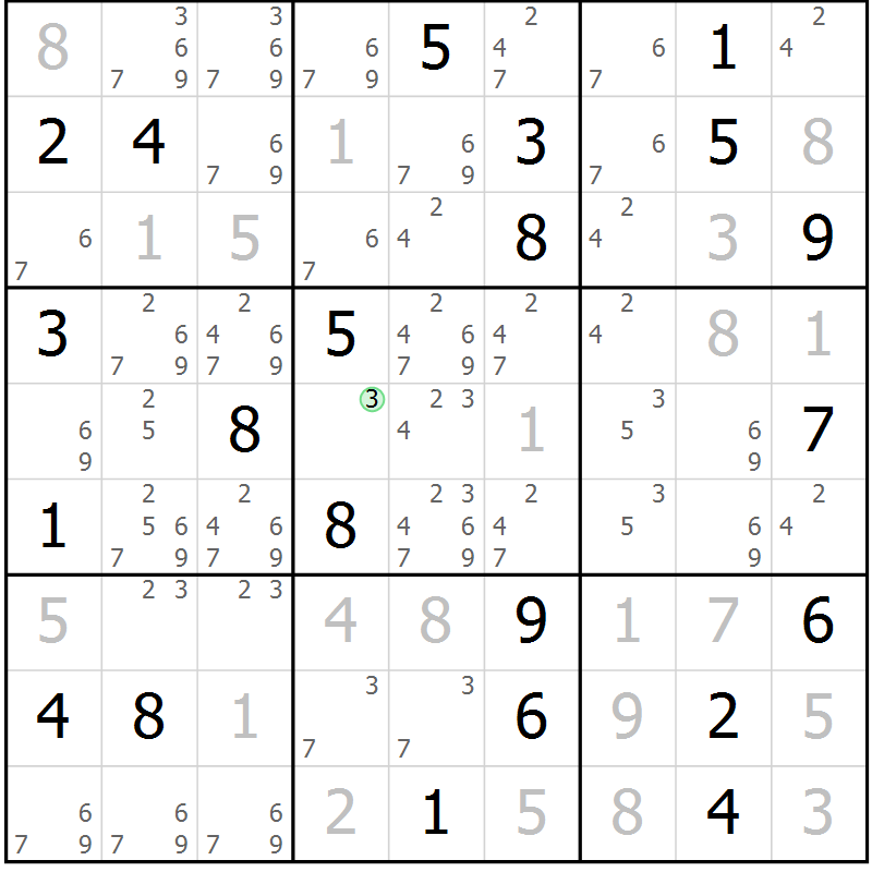 Position des candidats pour la solution de la Gr 6 page 9 du magazine de sudoku Virtuose n° 116