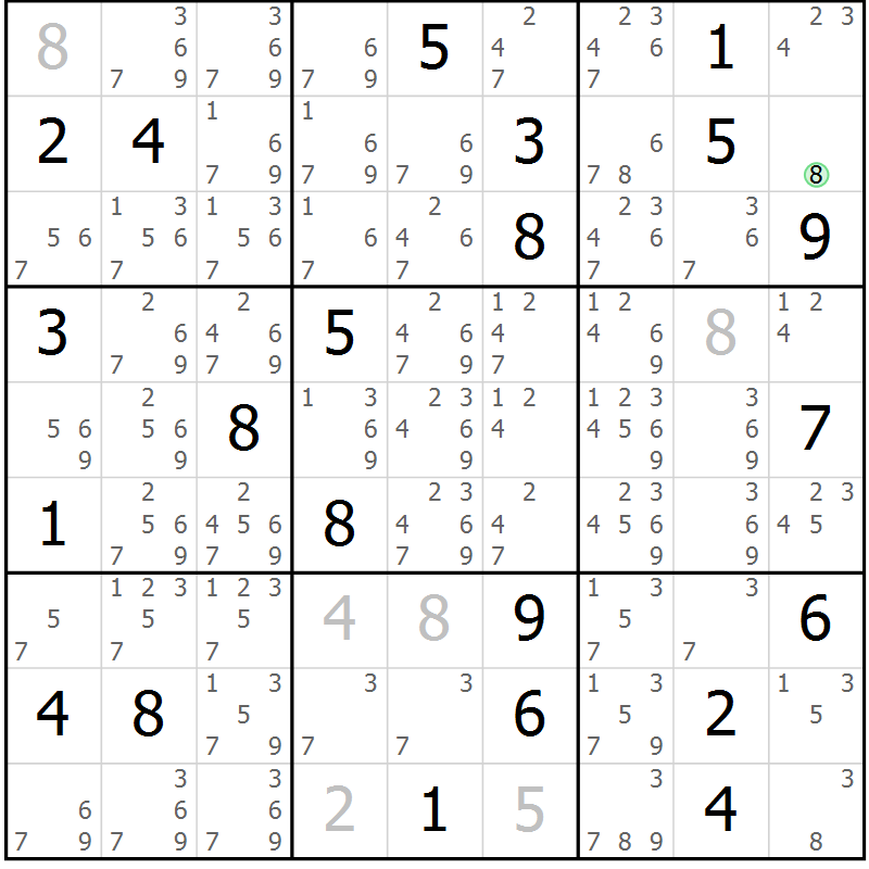 Position des candidats pour la solution de la Gr 6 page 9 du magazine de sudoku Virtuose n° 116