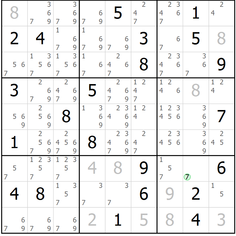 Position des candidats pour la solution de la Gr 6 page 9 du magazine de sudoku Virtuose n° 116