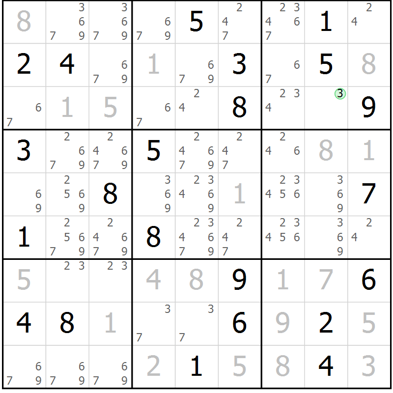 Position des candidats pour la solution de la Gr 6 page 9 du magazine de sudoku Virtuose n° 116