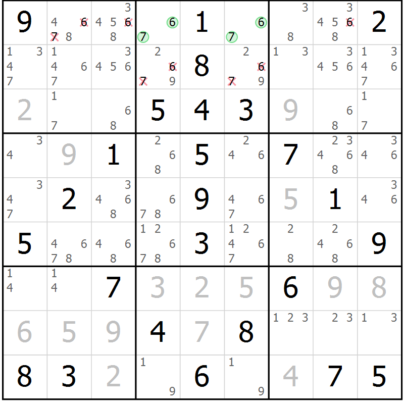 Position des candidats pour la solution de la Gr 60 page 63 du magazine de sudoku Virtuose n° 116
