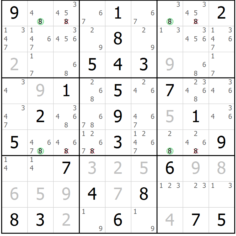 Position des candidats pour la solution de la Gr 60 page 63 du magazine de sudoku Virtuose n° 116