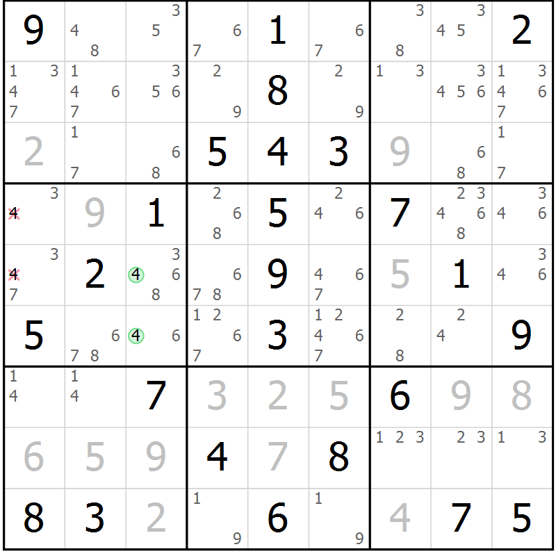Position des candidats pour la solution de la Gr 60 page 63 du magazine de sudoku Virtuose n° 116