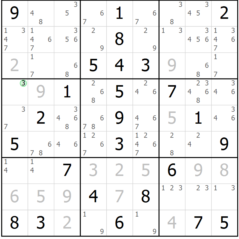 Position des candidats pour la solution de la Gr 60 page 63 du magazine de sudoku Virtuose n° 116