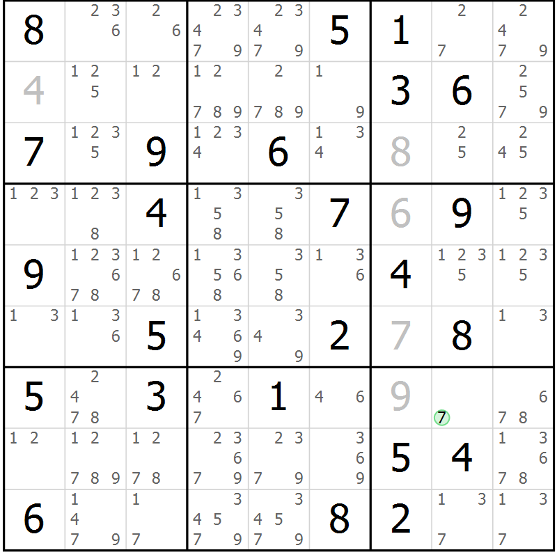 Position des candidats pour la solution de la Gr 61 page 64 du magazine de sudoku Virtuose n° 116