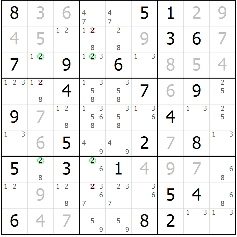 Position des candidats pour la solution de la Gr 61 page 64 du magazine de sudoku Virtuose n° 116