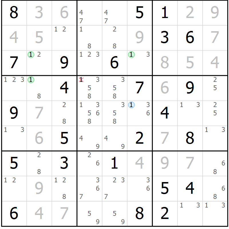Position des candidats pour la solution de la Gr 61 page 64 du magazine de sudoku Virtuose n° 116