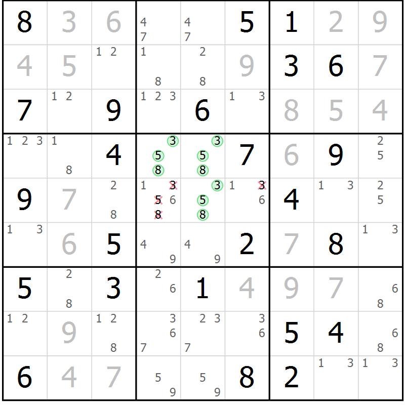 Position des candidats pour la solution de la Gr 61 page 64 du magazine de sudoku Virtuose n° 116