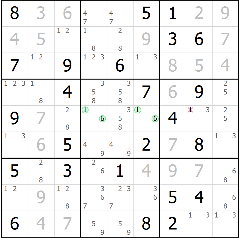Position des candidats pour la solution de la Gr 61 page 64 du magazine de sudoku Virtuose n° 116