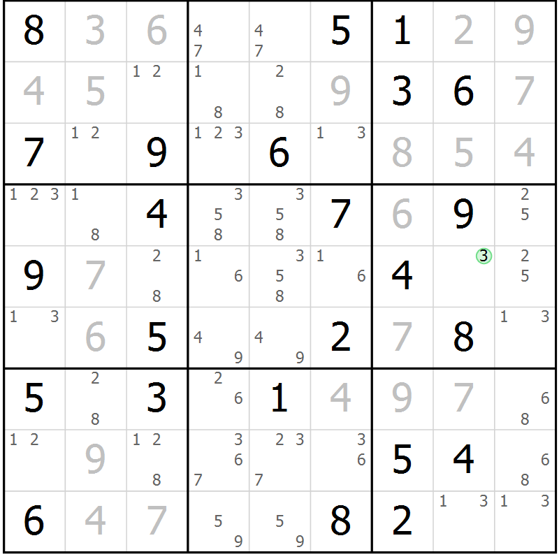 Position des candidats pour la solution de la Gr 61 page 64 du magazine de sudoku Virtuose n° 116