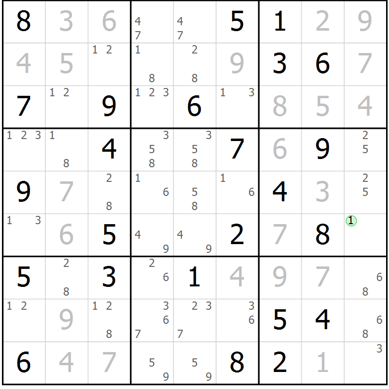 Position des candidats pour la solution de la Gr 61 page 64 du magazine de sudoku Virtuose n° 116