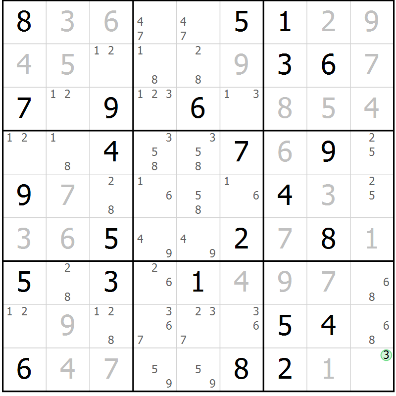 Position des candidats pour la solution de la Gr 61 page 64 du magazine de sudoku Virtuose n° 116