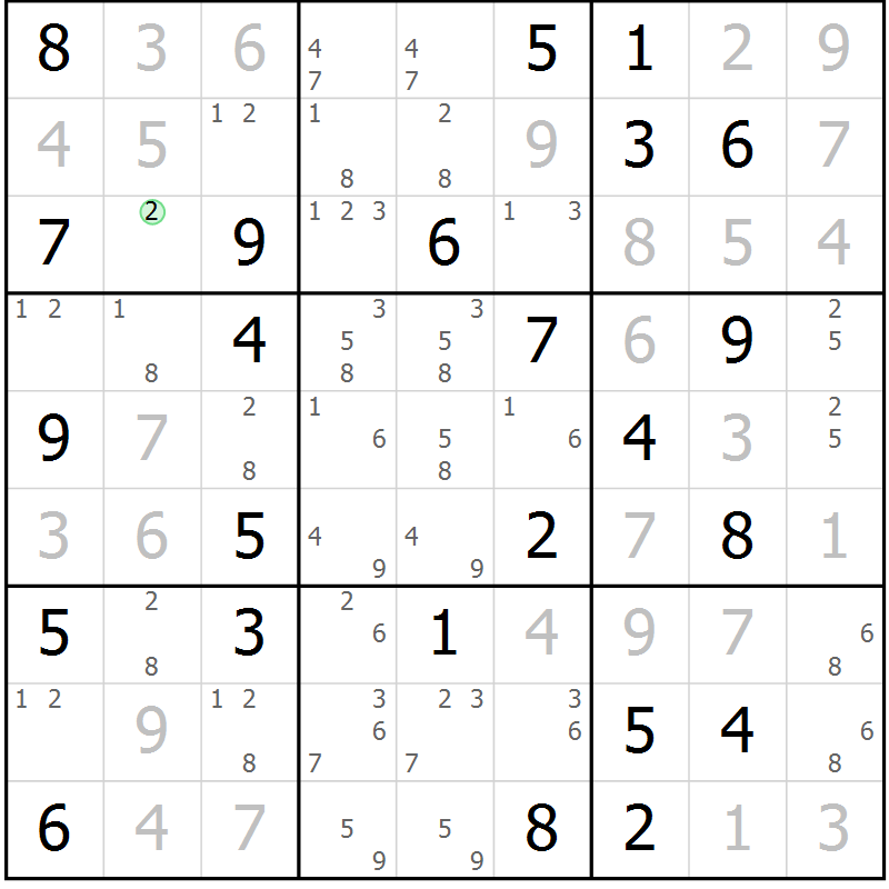 Position des candidats pour la solution de la Gr 61 page 64 du magazine de sudoku Virtuose n° 116
