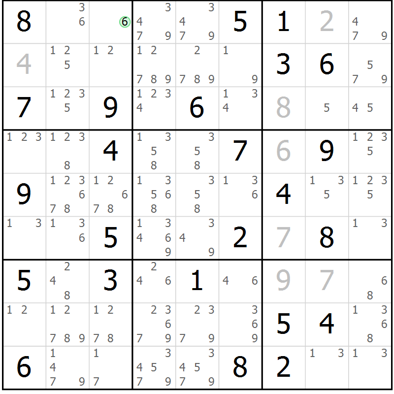 Position des candidats pour la solution de la Gr 61 page 64 du magazine de sudoku Virtuose n° 116