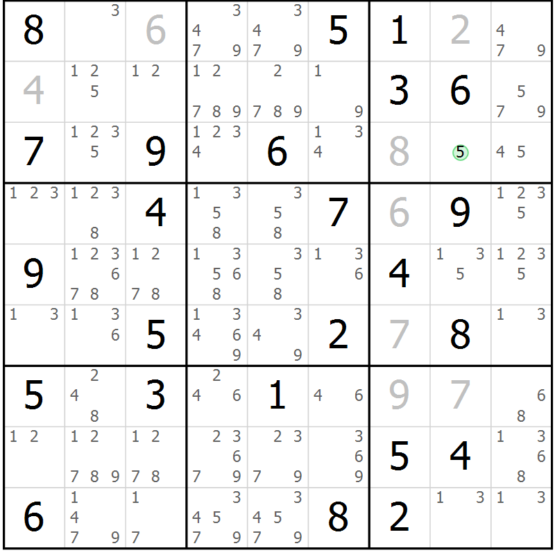 Position des candidats pour la solution de la Gr 61 page 64 du magazine de sudoku Virtuose n° 116
