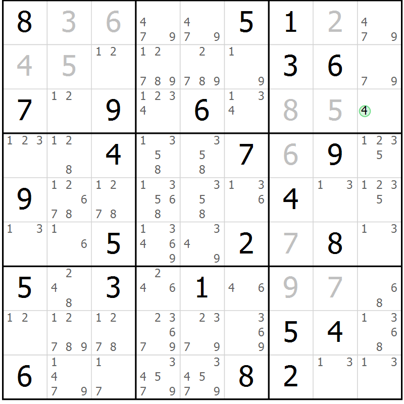 Position des candidats pour la solution de la Gr 61 page 64 du magazine de sudoku Virtuose n° 116