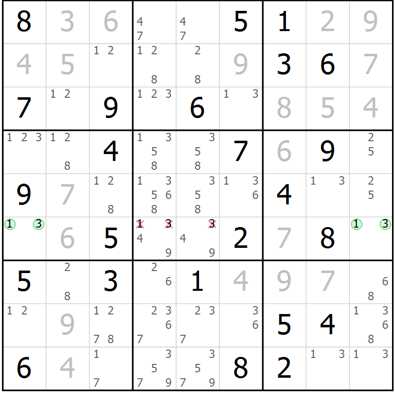 Position des candidats pour la solution de la Gr 61 page 64 du magazine de sudoku Virtuose n° 116