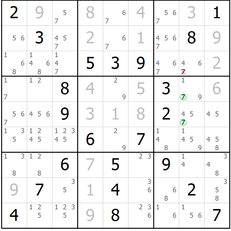Position des candidats pour la solution de la Gr 62 page 65 du magazine de sudoku Virtuose n° 116