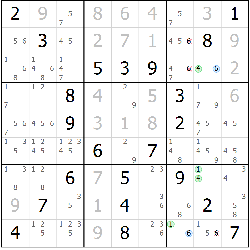 Position des candidats pour la solution de la Gr 62 page 65 du magazine de sudoku Virtuose n° 116