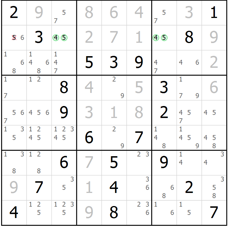 Position des candidats pour la solution de la Gr 62 page 65 du magazine de sudoku Virtuose n° 116