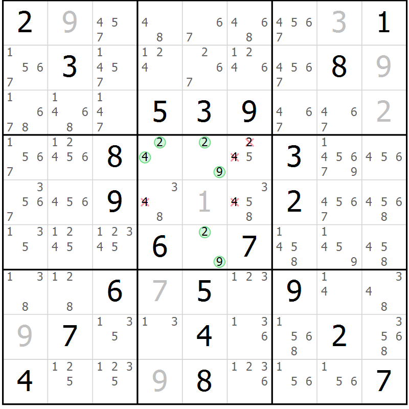 Position des candidats pour la solution de la Gr 62 page 65 du magazine de sudoku Virtuose n° 116