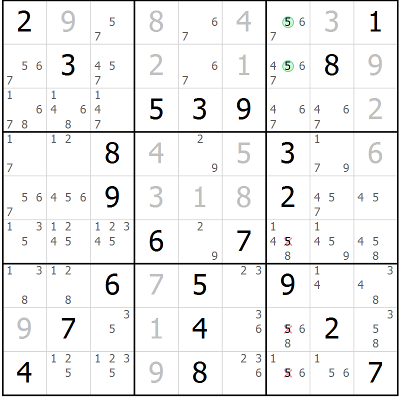 Position des candidats pour la solution de la Gr 62 page 65 du magazine de sudoku Virtuose n° 116