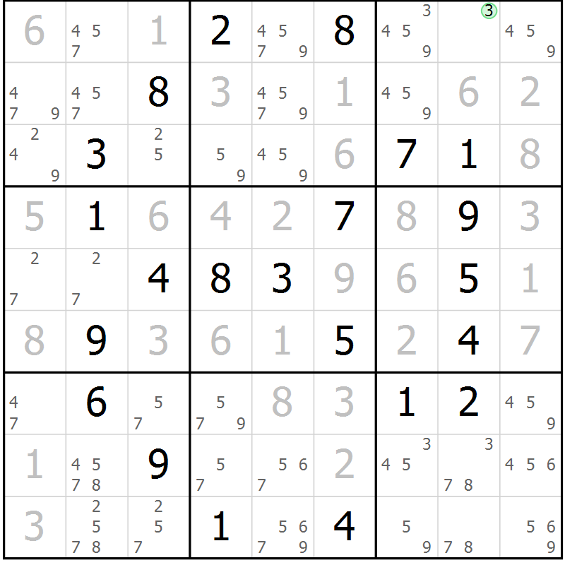 Position des candidats pour la solution de la Gr 63 page 66 du magazine de sudoku Virtuose n° 116