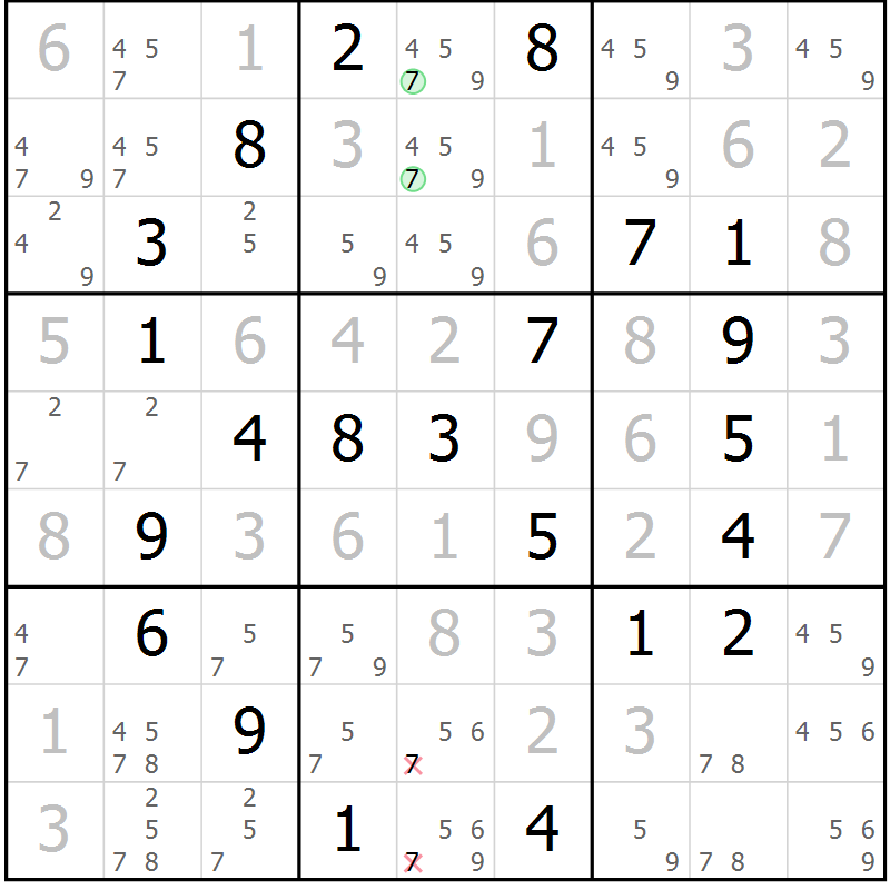 Position des candidats pour la solution de la Gr 63 page 66 du magazine de sudoku Virtuose n° 116