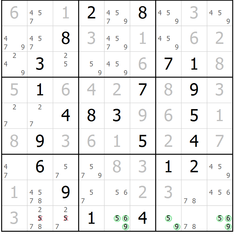 Position des candidats pour la solution de la Gr 63 page 66 du magazine de sudoku Virtuose n° 116