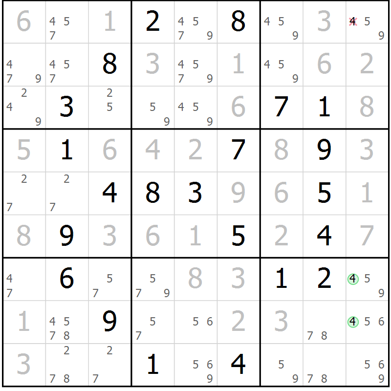 Position des candidats pour la solution de la Gr 63 page 66 du magazine de sudoku Virtuose n° 116