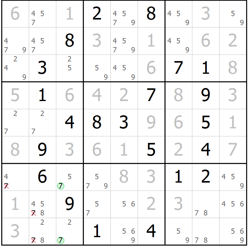 Position des candidats pour la solution de la Gr 63 page 66 du magazine de sudoku Virtuose n° 116