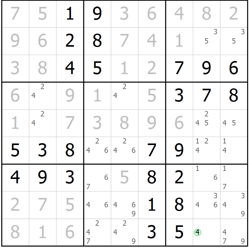 Position des candidats pour la solution de la Gr 64 page 67 du magazine de sudoku Virtuose n° 116