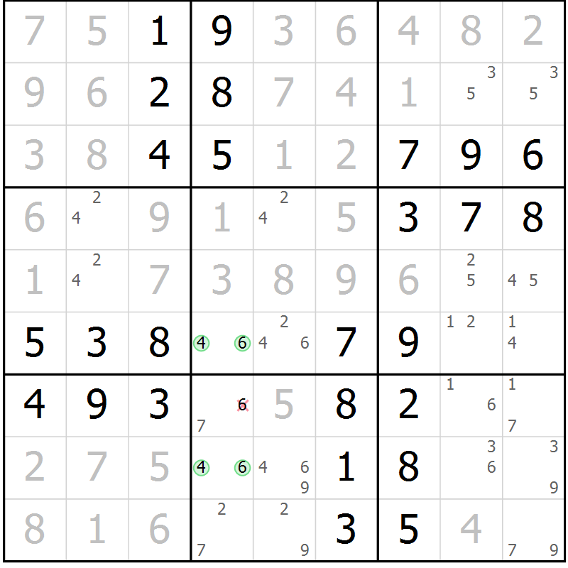 Position des candidats pour la solution de la Gr 64 page 67 du magazine de sudoku Virtuose n° 116