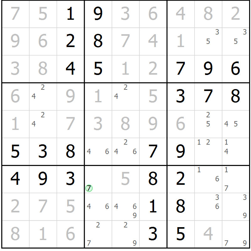 Position des candidats pour la solution de la Gr 64 page 67 du magazine de sudoku Virtuose n° 116