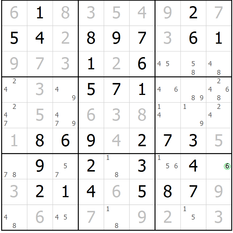 Position des candidats pour la solution de la Gr 65 page 68 du magazine de sudoku Virtuose n° 116