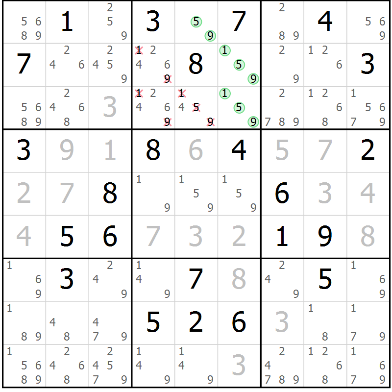 Position des candidats pour la solution de la Gr 66 page 69 du magazine de sudoku Virtuose n° 116