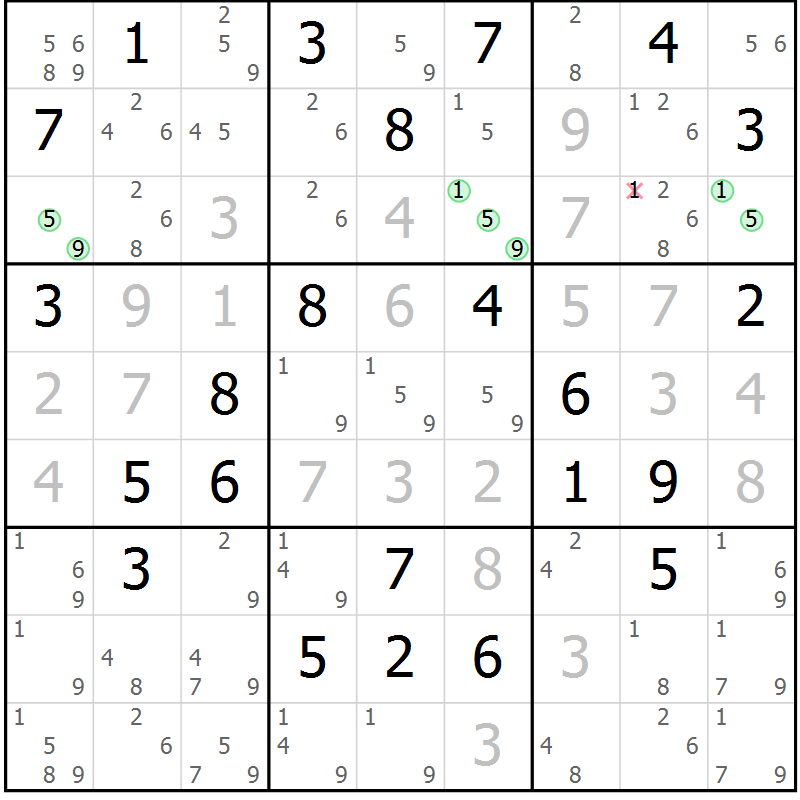 Position des candidats pour la solution de la Gr 66 page 69 du magazine de sudoku Virtuose n° 116