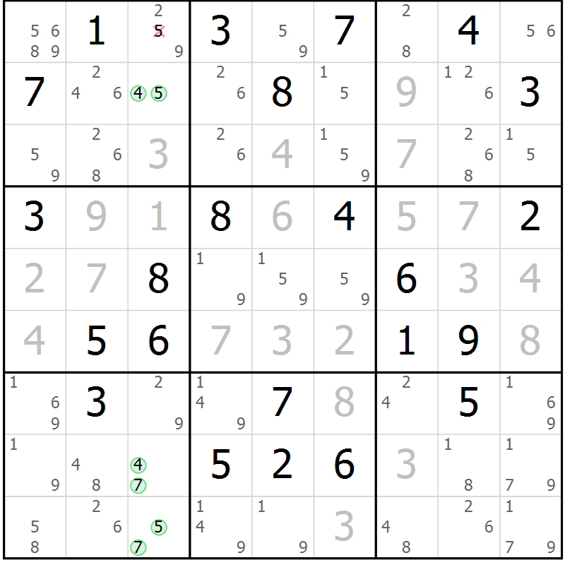 Position des candidats pour la solution de la Gr 66 page 69 du magazine de sudoku Virtuose n° 116