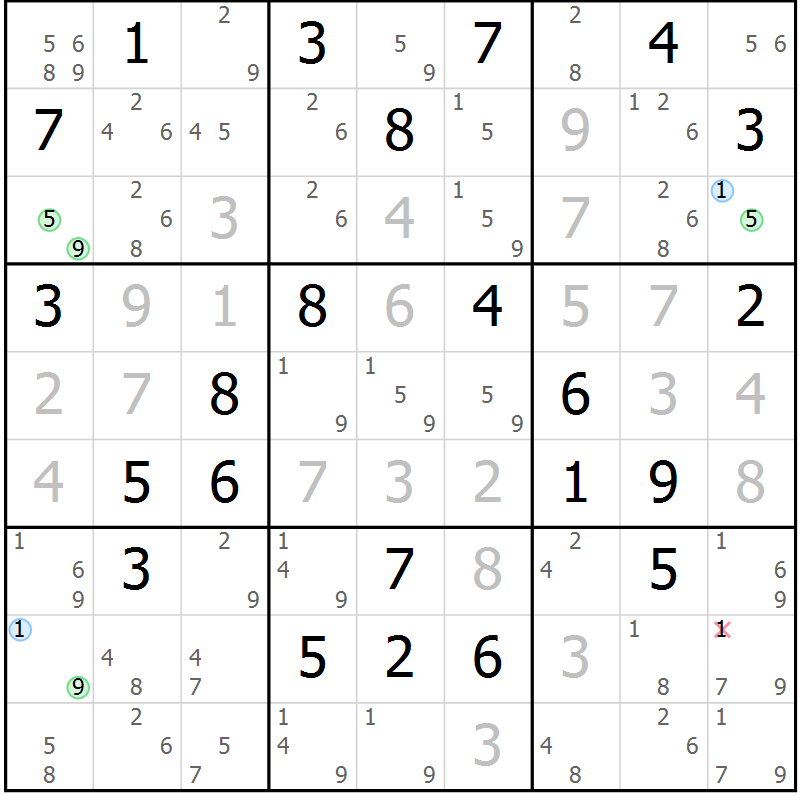 Position des candidats pour la solution de la Gr 66 page 69 du magazine de sudoku Virtuose n° 116