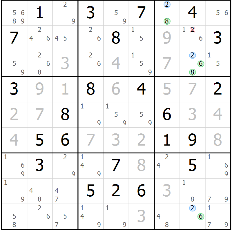 Position des candidats pour la solution de la Gr 66 page 69 du magazine de sudoku Virtuose n° 116