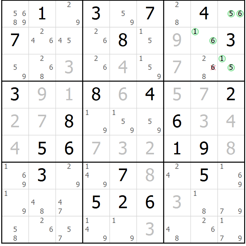 Position des candidats pour la solution de la Gr 66 page 69 du magazine de sudoku Virtuose n° 116