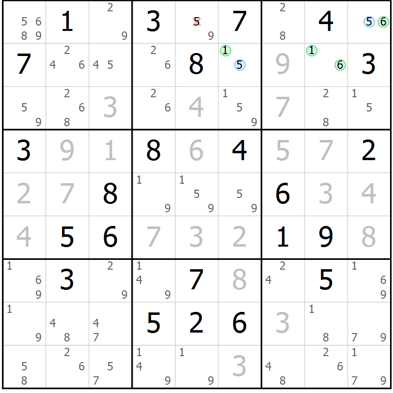 Position des candidats pour la solution de la Gr 66 page 69 du magazine de sudoku Virtuose n° 116