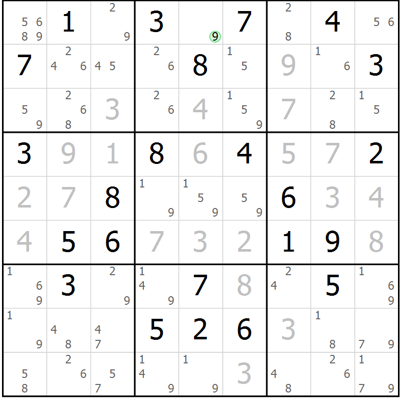 Position des candidats pour la solution de la Gr 66 page 69 du magazine de sudoku Virtuose n° 116