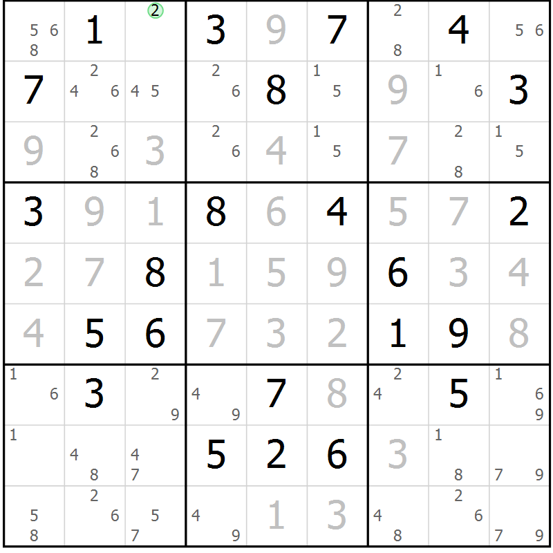 Position des candidats pour la solution de la Gr 66 page 69 du magazine de sudoku Virtuose n° 116