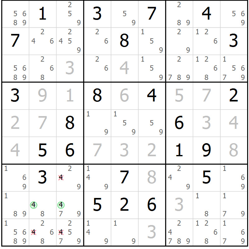 Position des candidats pour la solution de la Gr 66 page 69 du magazine de sudoku Virtuose n° 116